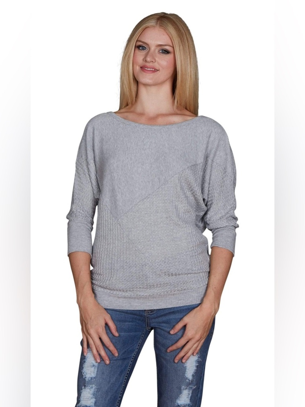 Velvet by Graham & Spencer Waffle Knit Dolman Sleeve Top in Grey size small